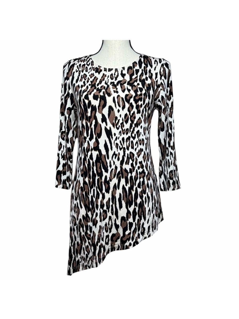 Chico's Travelers Asymmetrical Tunic Top Leopard Print Size 00